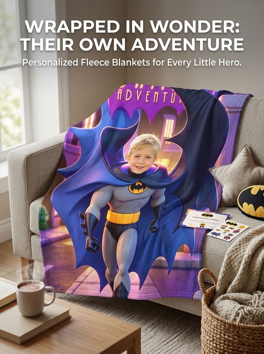 Custom Face Photo Superhero Flannel Blanket Personalized Cozy Warm Plush Throw for Kids Family Birthday Gift