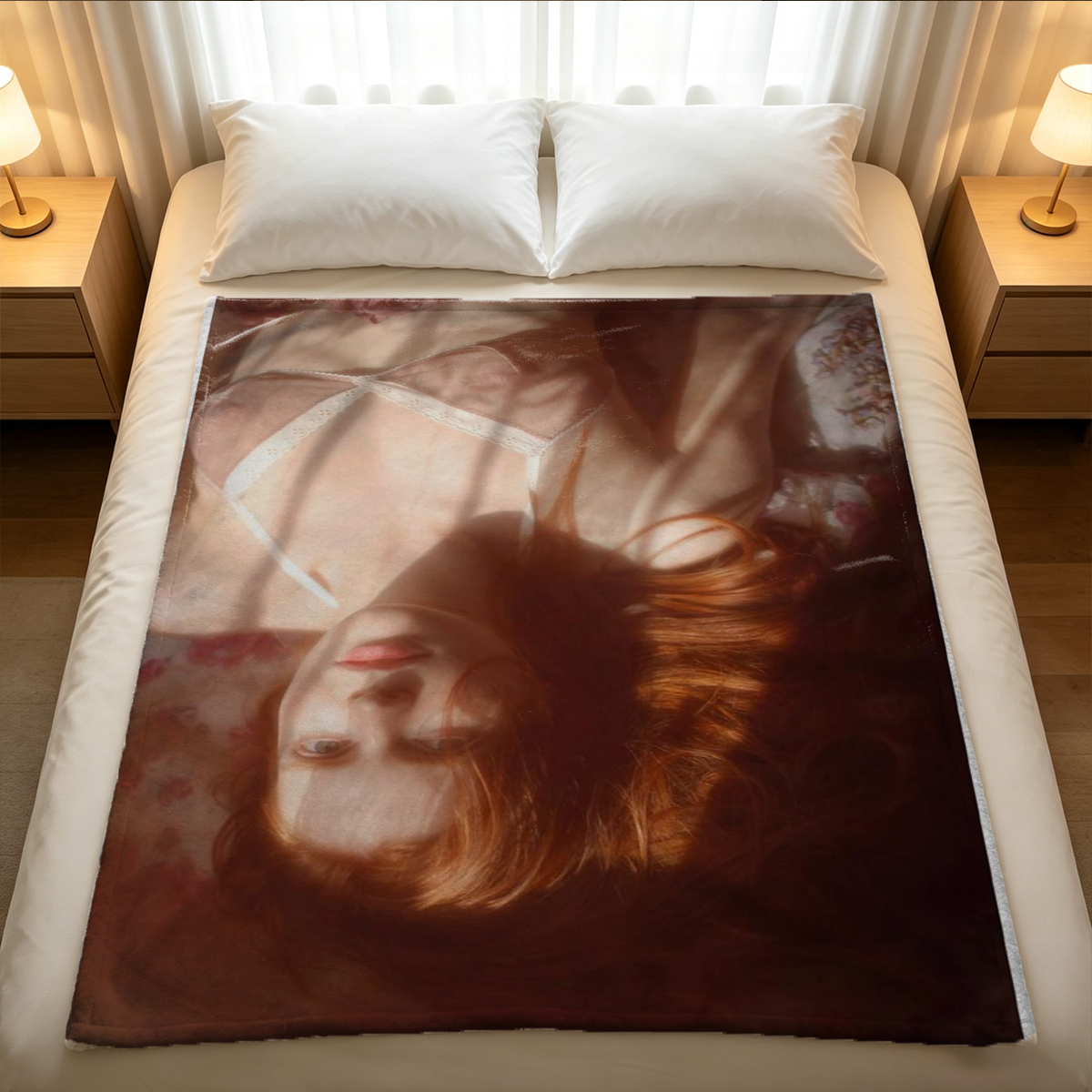 Emma Watson nude on couch smiling - Blanket
