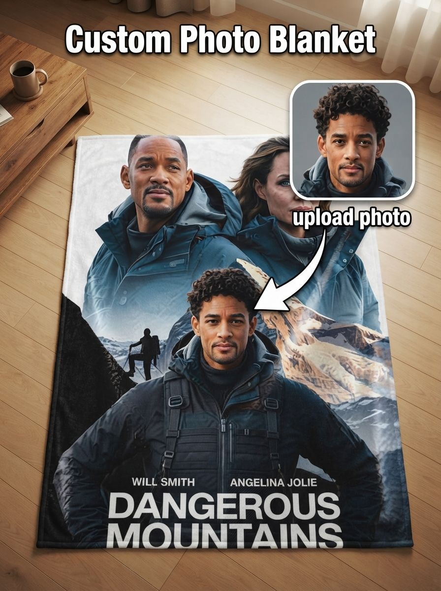 Custom Face Photo Blanket Personalized Movie Poster Flannel Fleece Throw Skin Friendly Anti Pilling Lightweight Warm