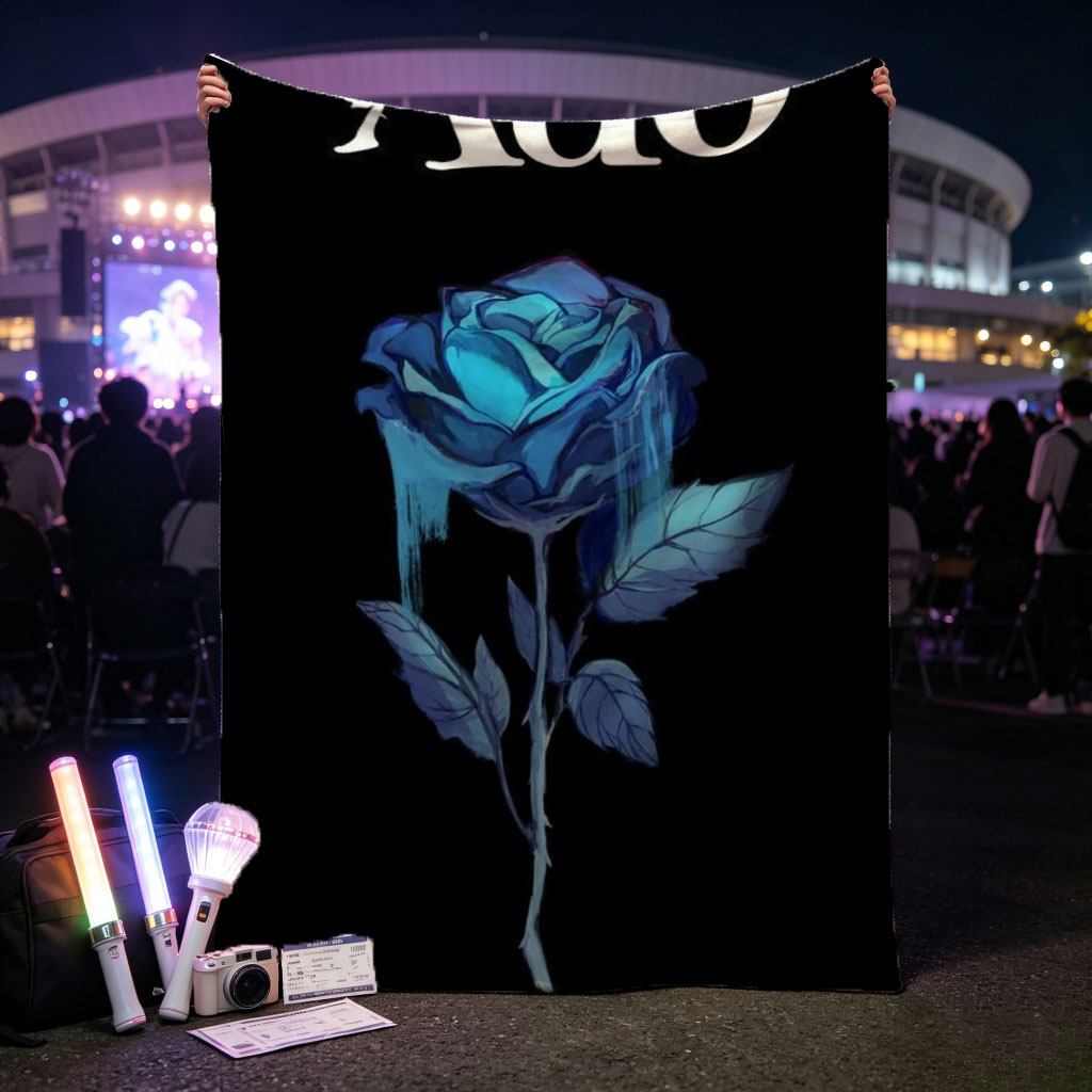 Ado Blue Rose on Black Background - Blankets