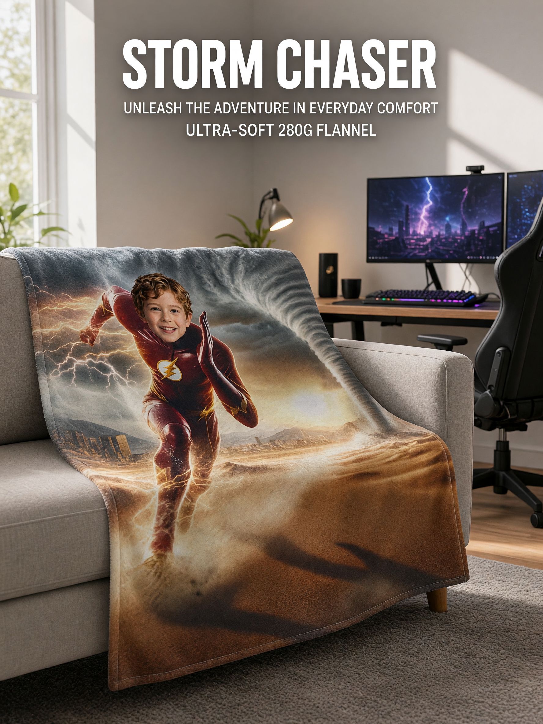 Personalized Face Photo Superhero Flannel Blanket, Custom Soft Fleece Throw Cozy Hero Gift for Kids and Family