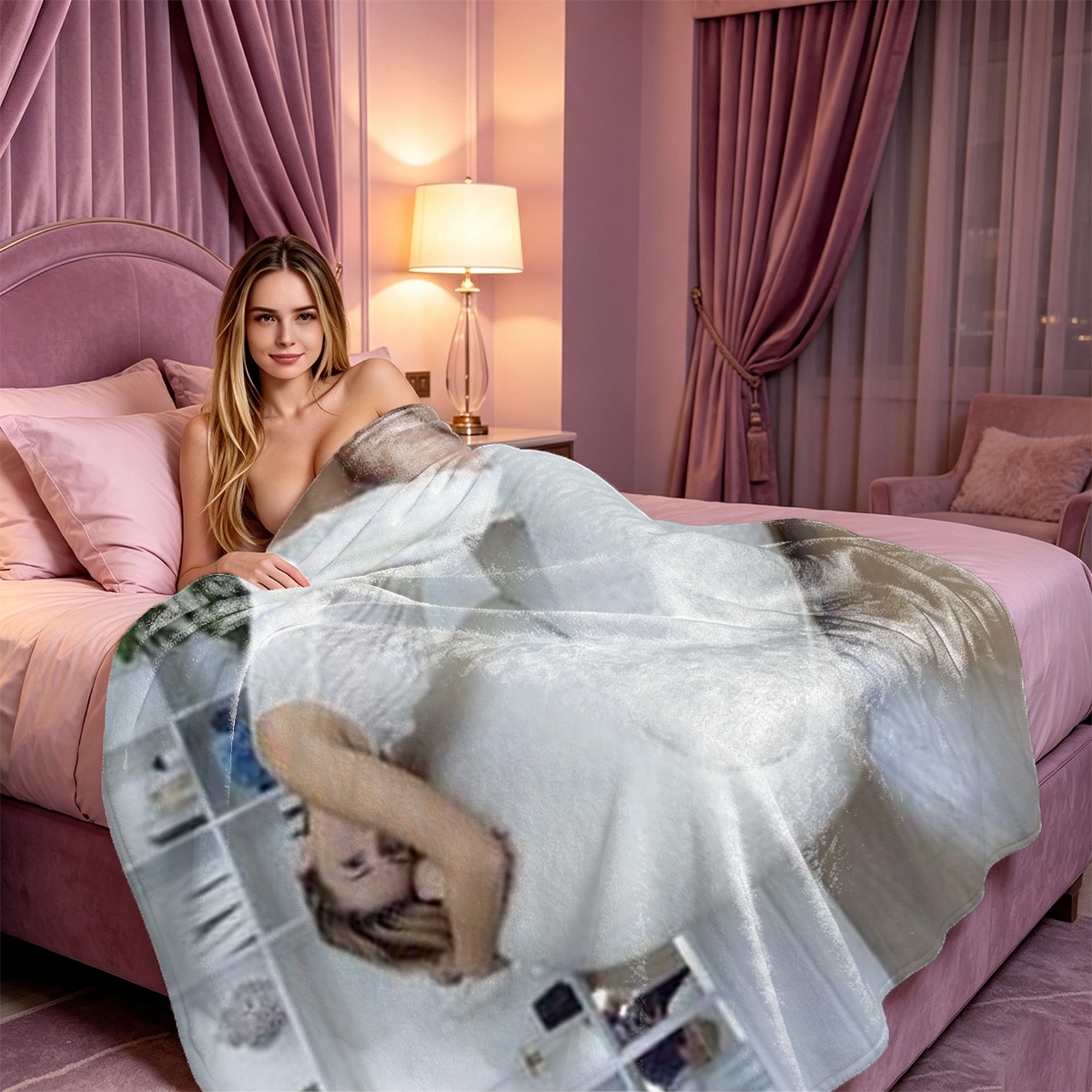 Pouring Milk Over White Sheer Lingerie in Marble Bathroom - Blanket
