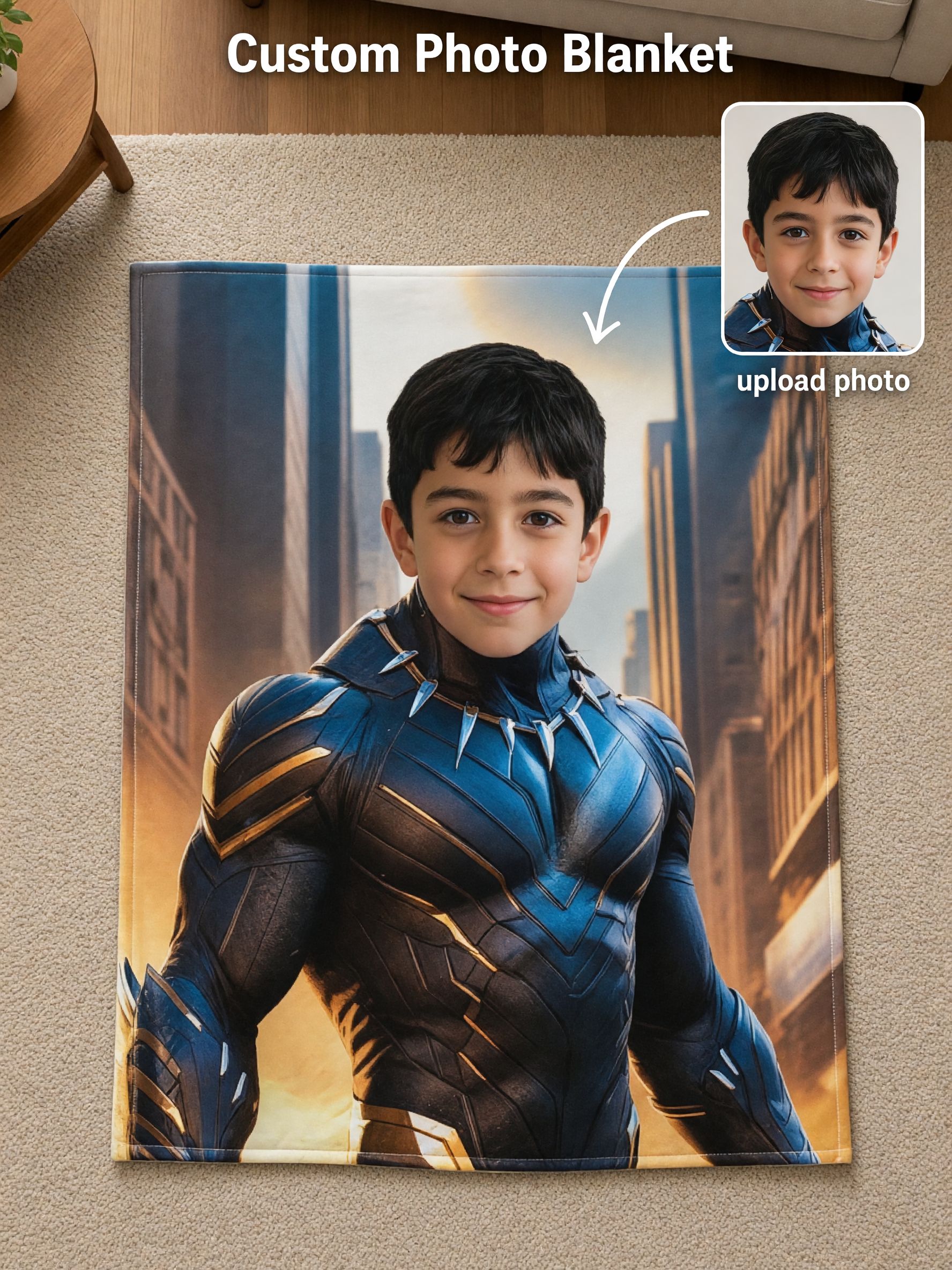 Custom Photo Superhero Flannel Blanket Ultra Soft Anti Pilling Plush Throw Cozy Personalized Hero Gift for Kids
