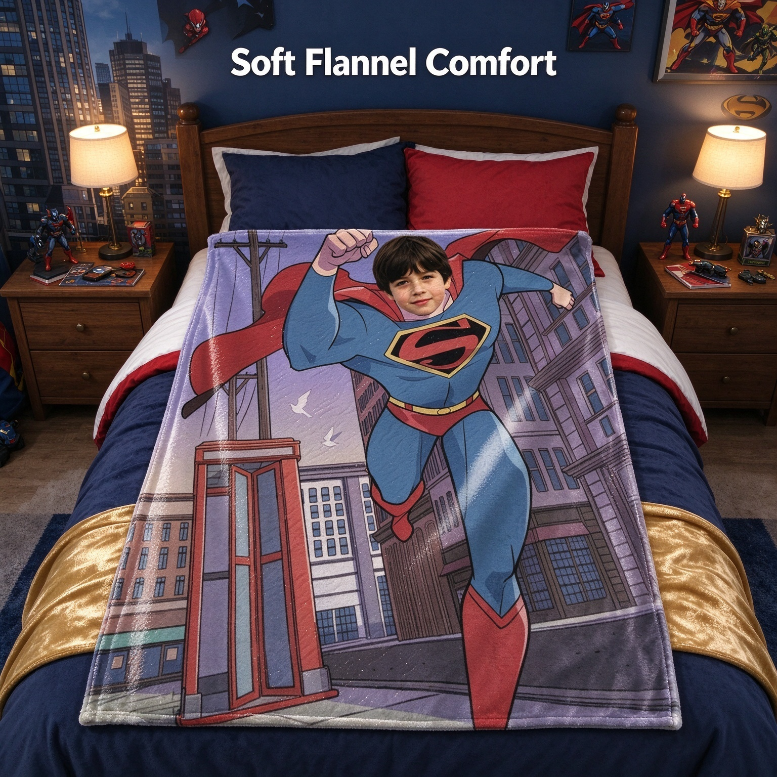 Custom Face Superhero Blanket Personalized Comic Book Flannel Fleece Throw for Kids Adults Cozy Keepsake Gift