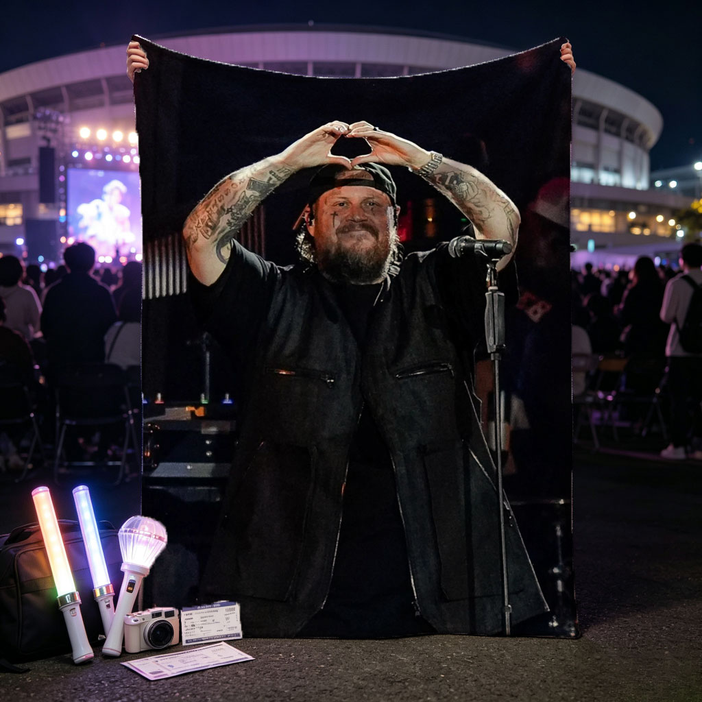 Luke Combs on Stage Making Heart Gesture with Hands - Blankets