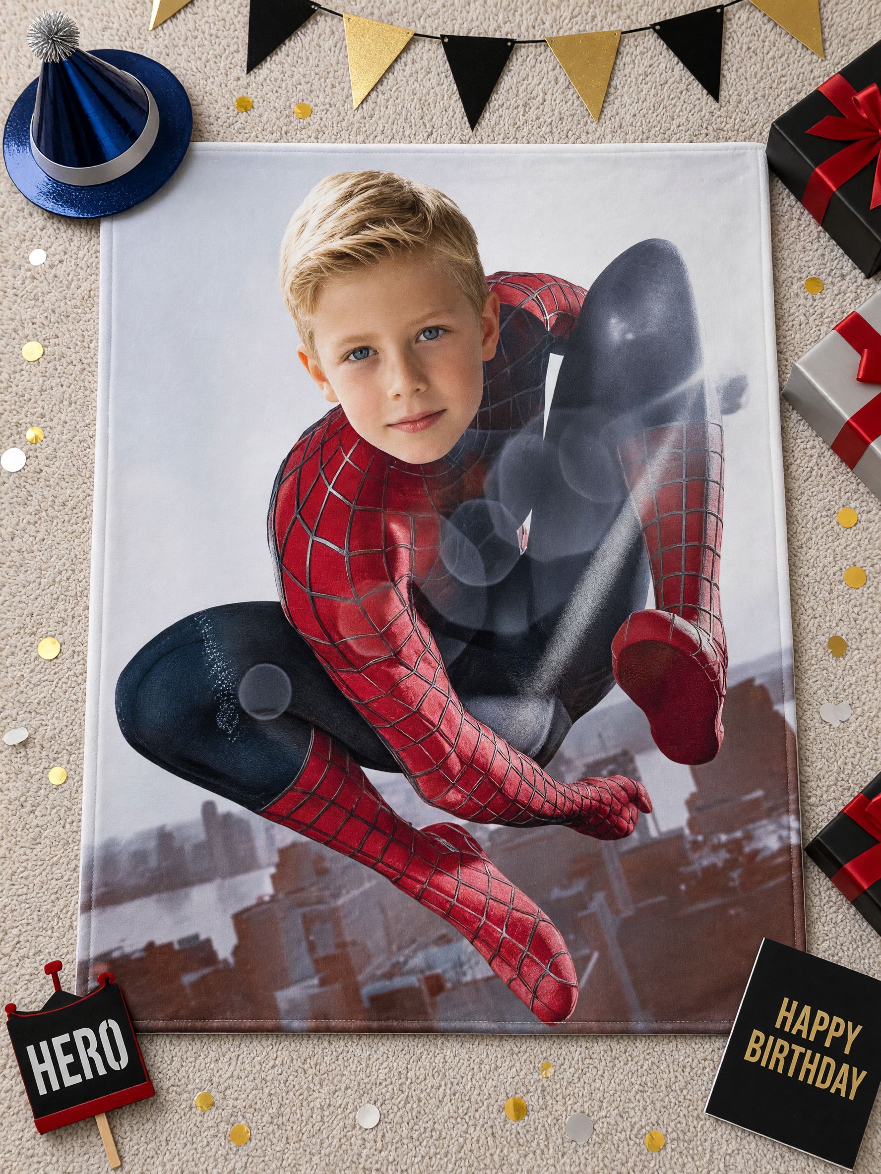 Custom Face Photo Superhero Flannel Fleece Blanket, Ultra Soft Plush Warm Throw, Ideal Personalized Gift for Kids