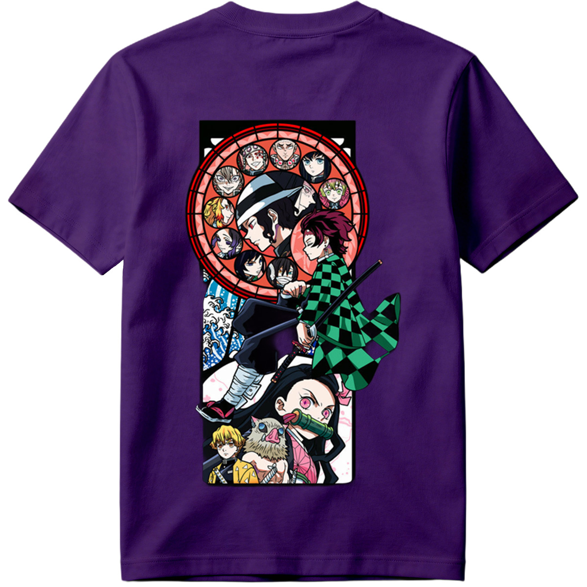 Demon Slayer: Kimetsu no Yaiba - Tanjiro, Zenitsu, Inosuke, and Hashira Characters in Stained Glass Art Style - Tee