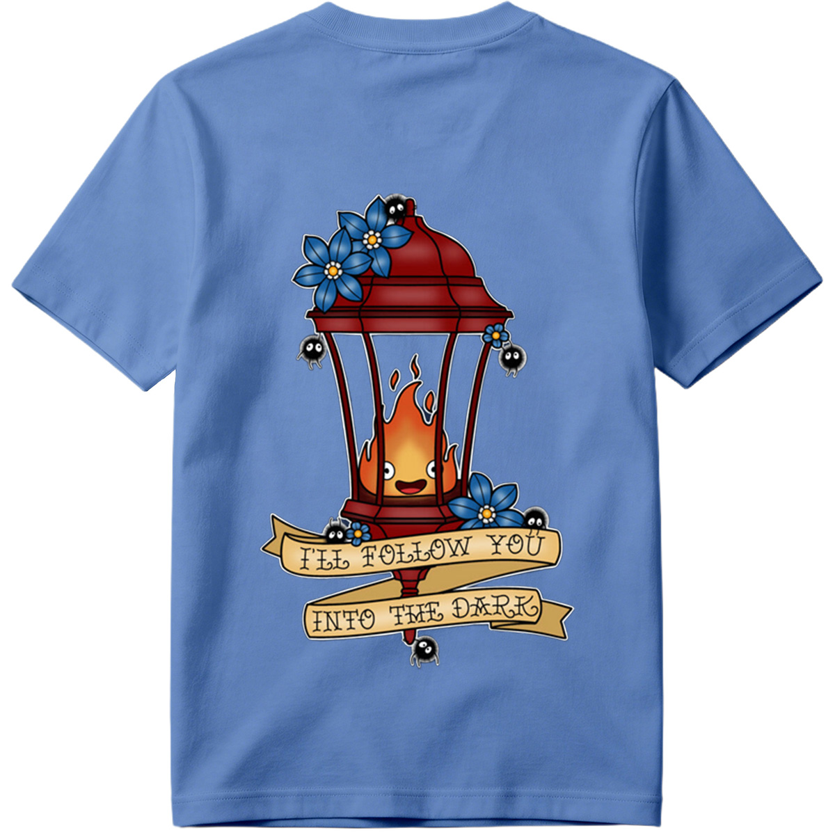 Lantern Flame with Blue Flowers and Moths: 