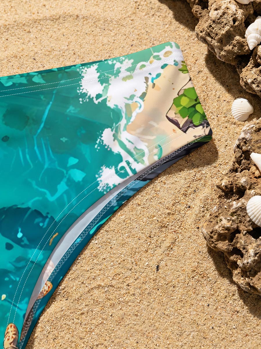 Turtles swimming in crystal-clear tropical waters near sandy shores and palm trees. -  Men's swim trunks