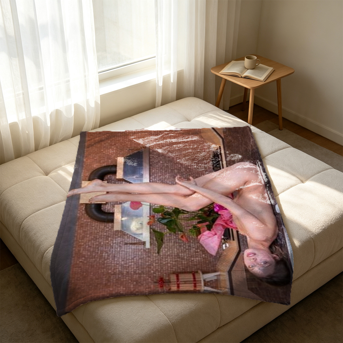 Nude Brunette Smiling at Doorway - Blanket