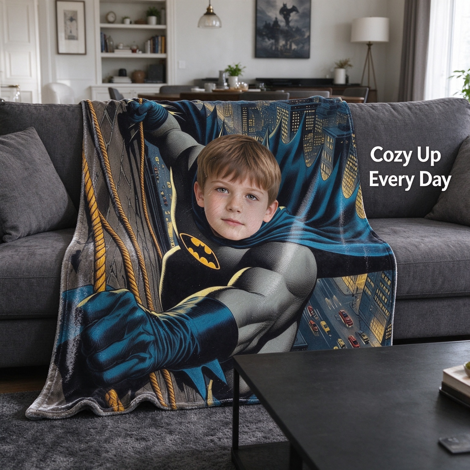 Personalized Superhero Photo Flannel Throw Blanket Custom Face Keepsake Ultra Soft Cozy Fleece for Couch and Bed