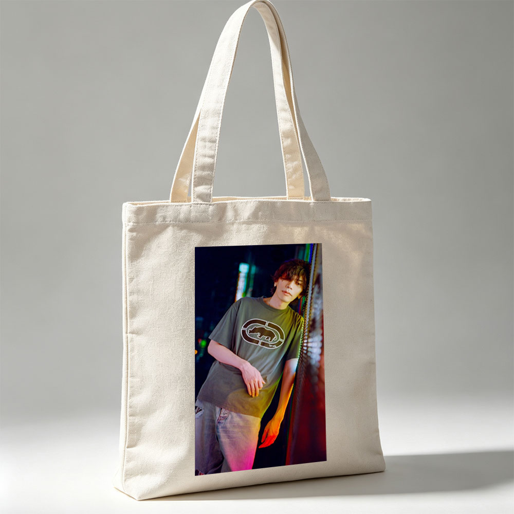 Miyavi in Urban Night Scene Wearing Olive Green T-Shirt with Bear Logo and Distressed Jeans - Canvas tote bags