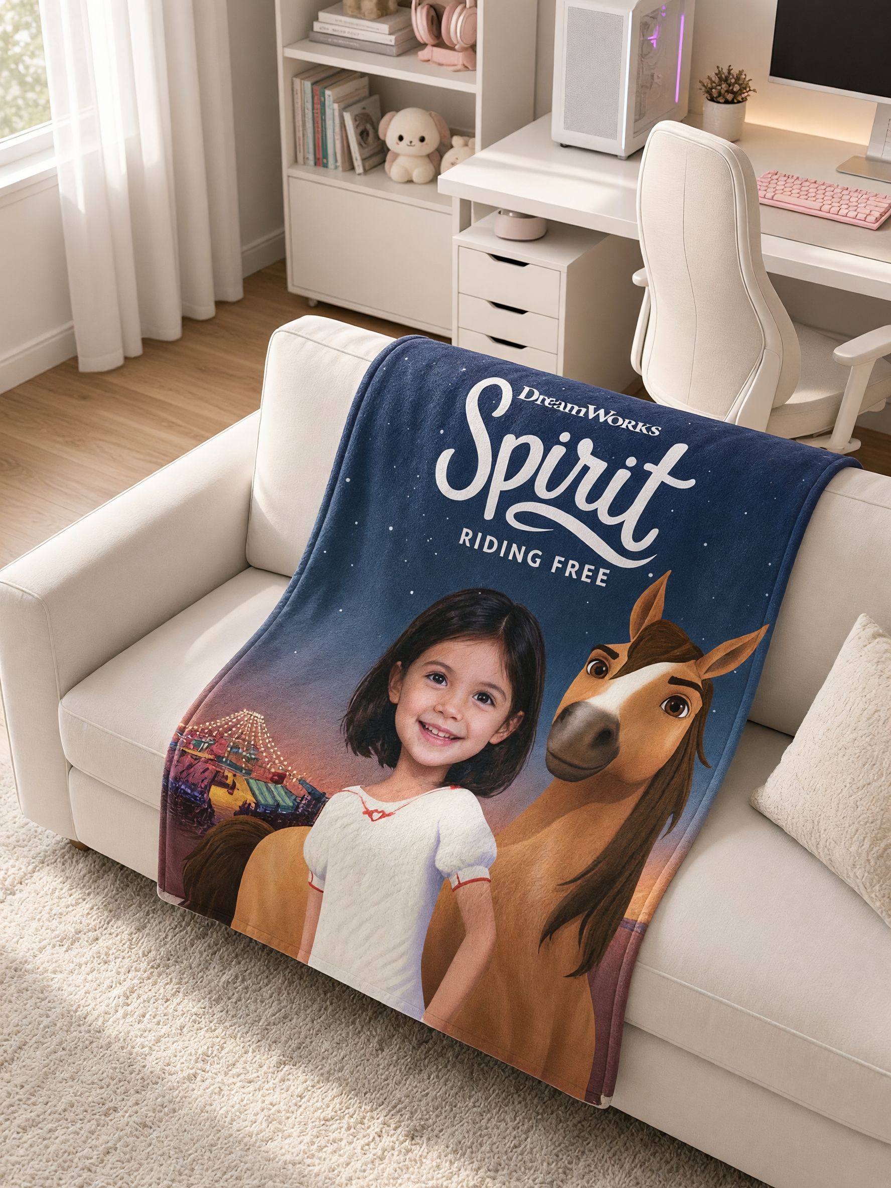 Custom Face Photo Flannel Blanket, Personalized Horse Theme Ultra Soft Fleece Throw, Ideal Cozy Gift for Kids