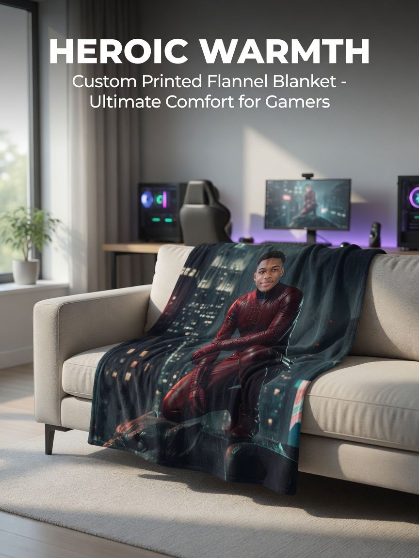 Custom Face Photo Superhero Fleece Blanket Personalized Soft Flannel Throw for Bed Couch and Cozy Gift
