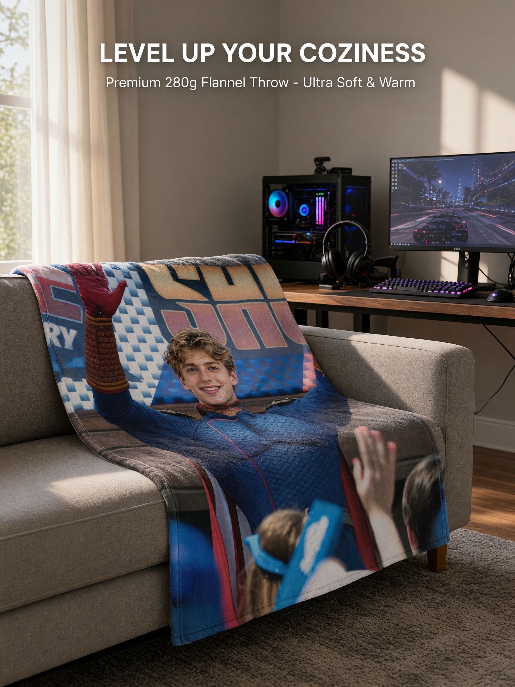 Custom Photo Face Blanket Personalized Ultra Soft Flannel Throw Anti-Pilling Hypoallergenic Bed Couch Keepsake Gift