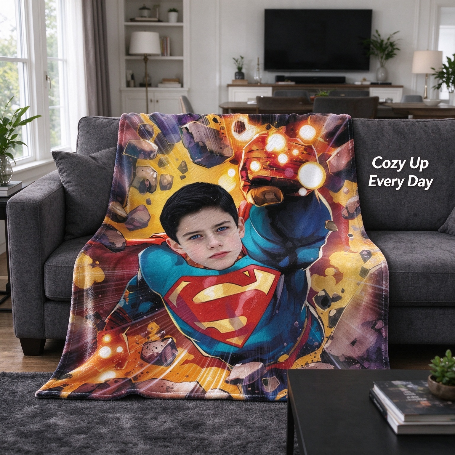 Custom Photo Face Superhero Flannel Blanket Ultra Soft Anti Pilling Plush Fleece Throw Personalized Keepsake Gift for