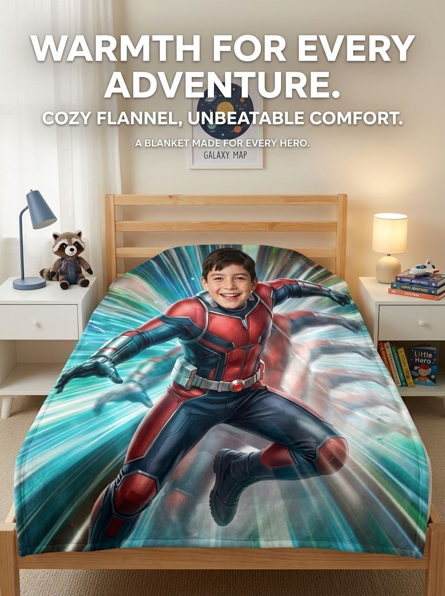Custom Photo Superhero Flannel Blanket Ultra Soft Personalized Face Throw for Bed Couch and Cozy Gifting