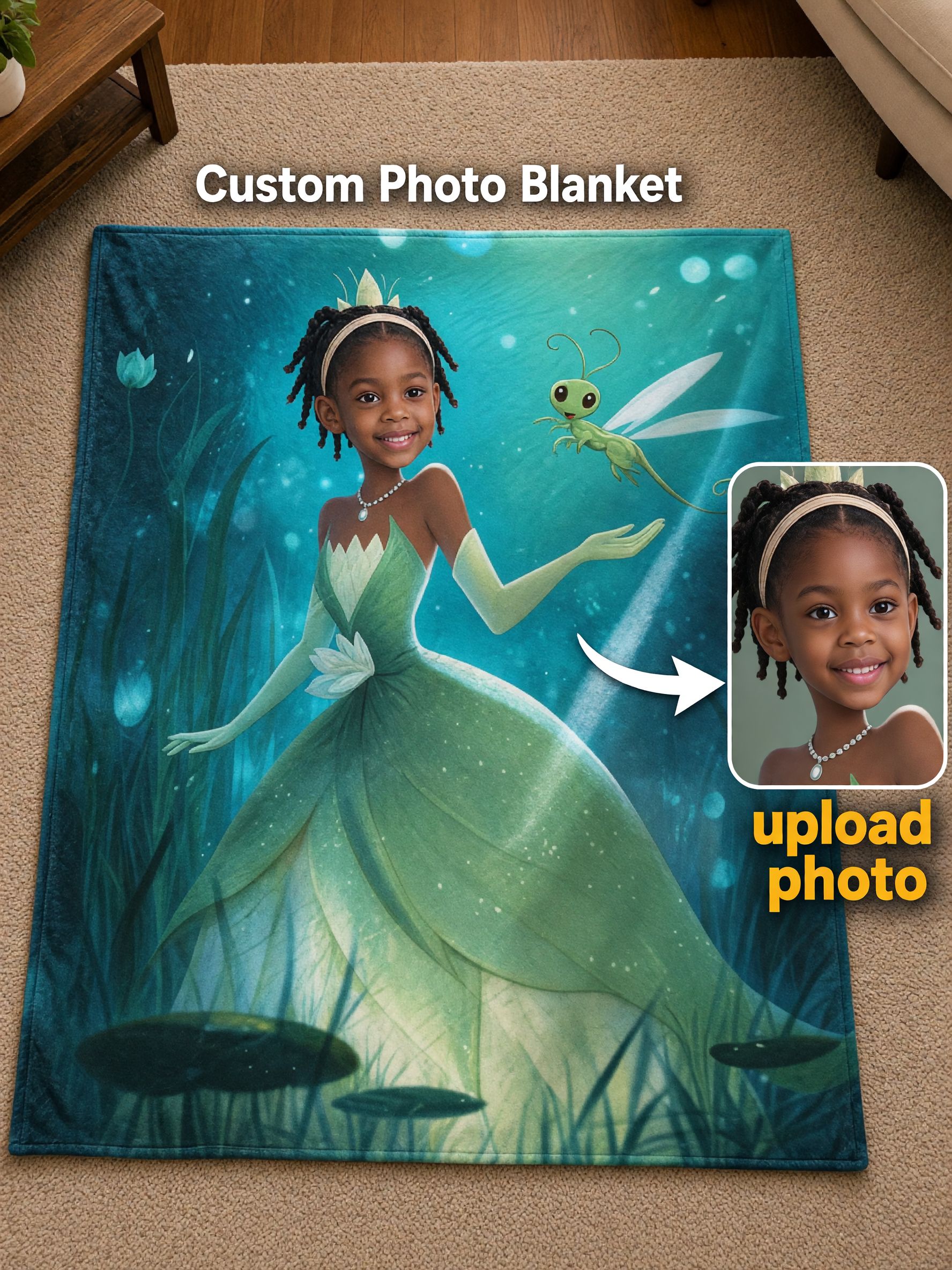 Custom Face Photo Blanket, Fairy Princess Flannel Fleece Throw, Skin-Friendly Warm Blanket, Ideal Personalized Gift