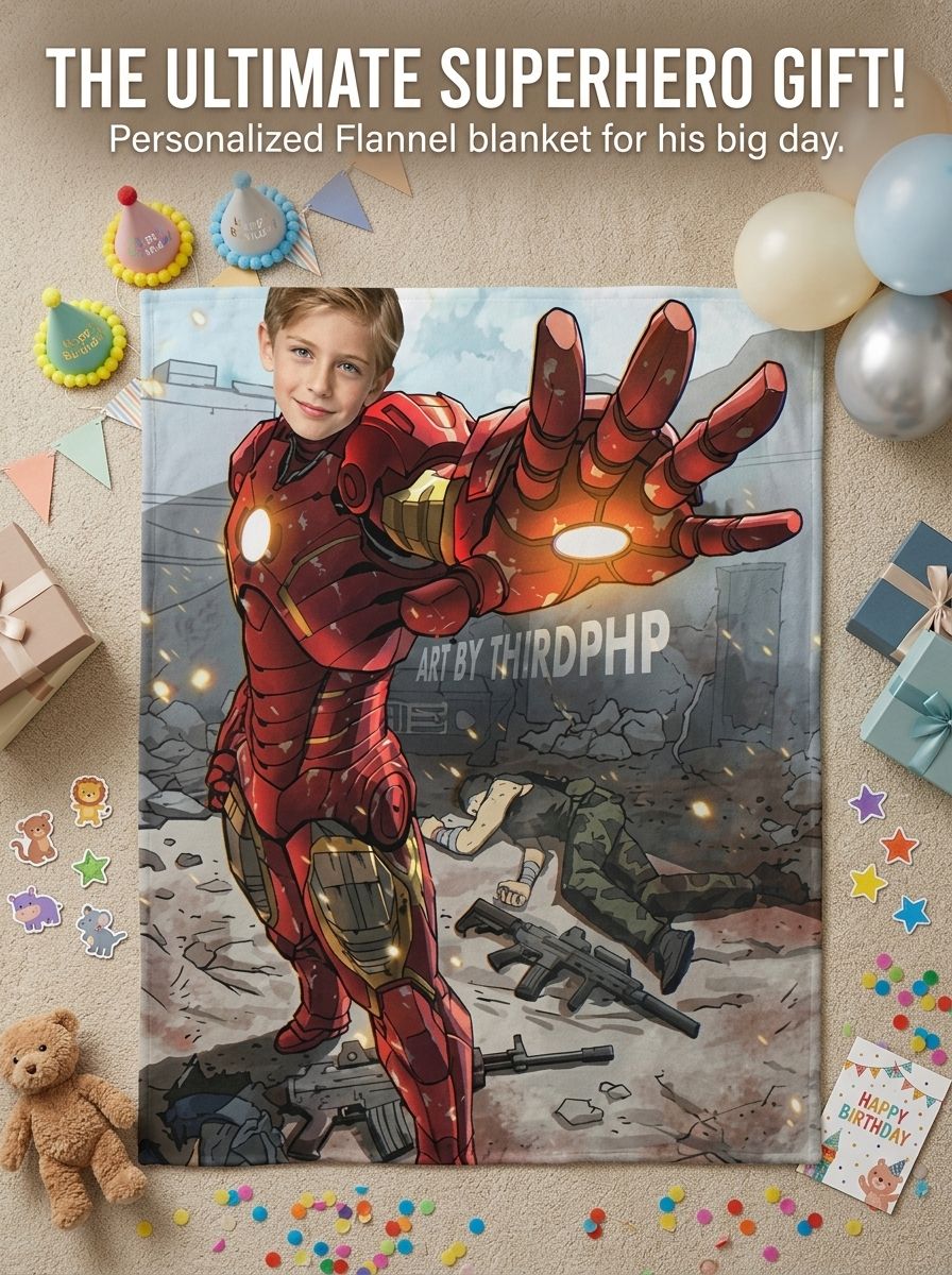 Personalized Superhero Face Photo Flannel Blanket, Ultra Soft Anti-Pilling Cozy Throw, Unique Custom Gift for Kids