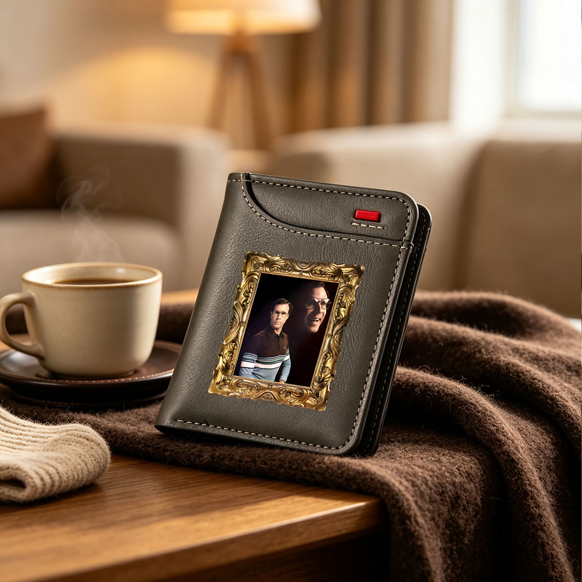 Steve Martin in a gold frame with a ghostly reflection - Vertical Style Wallet