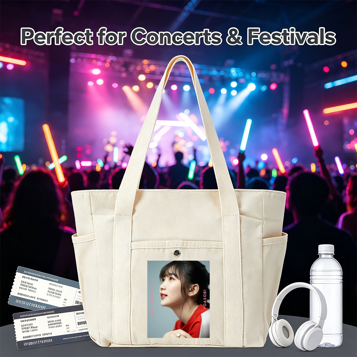 YOASOBI in a Serene Moment with Soft Lighting and Red Outfit - Multi-pocket bags