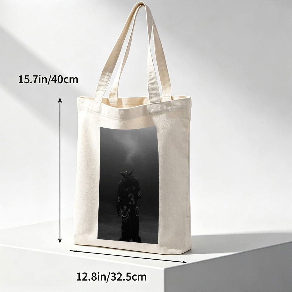 Travis Scott in Dark Atmosphere Wearing Wolf Mask and Black Jersey with Chains - Canvas tote bags