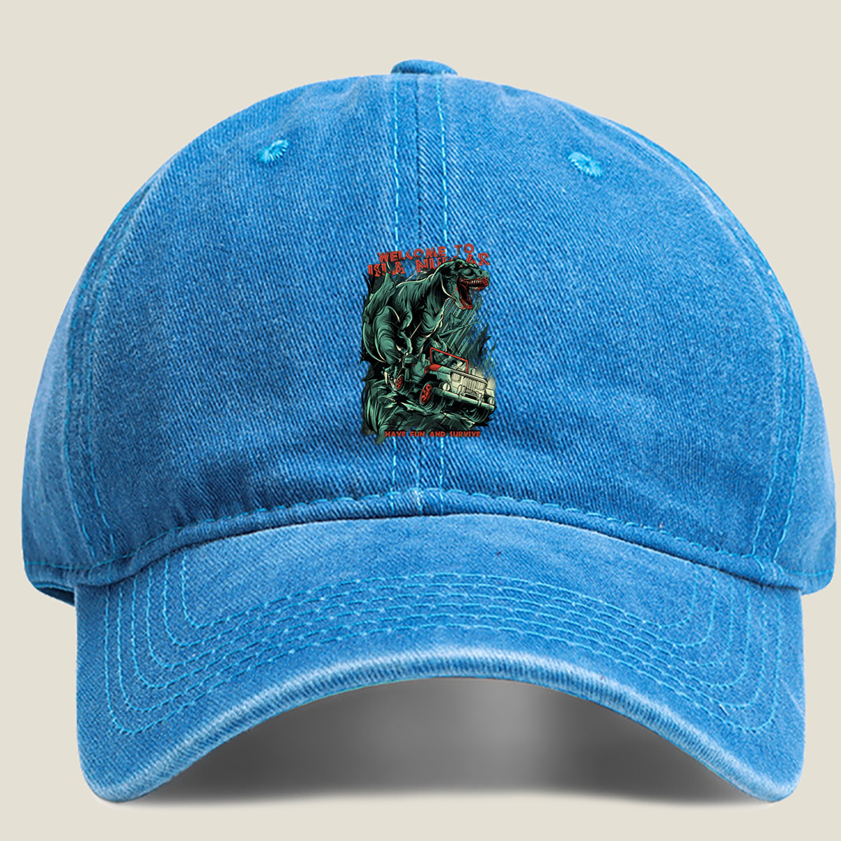 Jurassic Park T-Rex vs Jeep: Welcome to Isla Nublar - Washed Denim - Baseball Cap