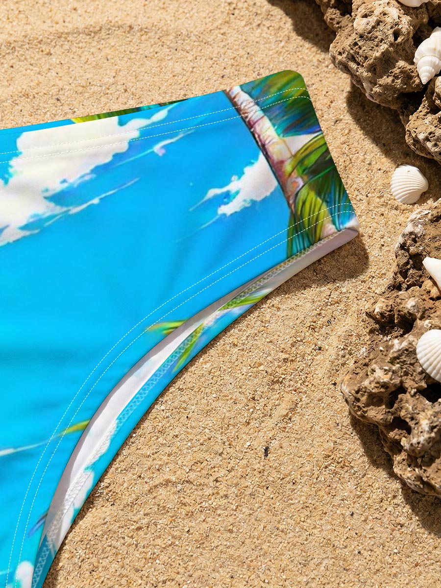 Tropical Beach with Palm Trees and Blue Sky -  Men's swim trunks