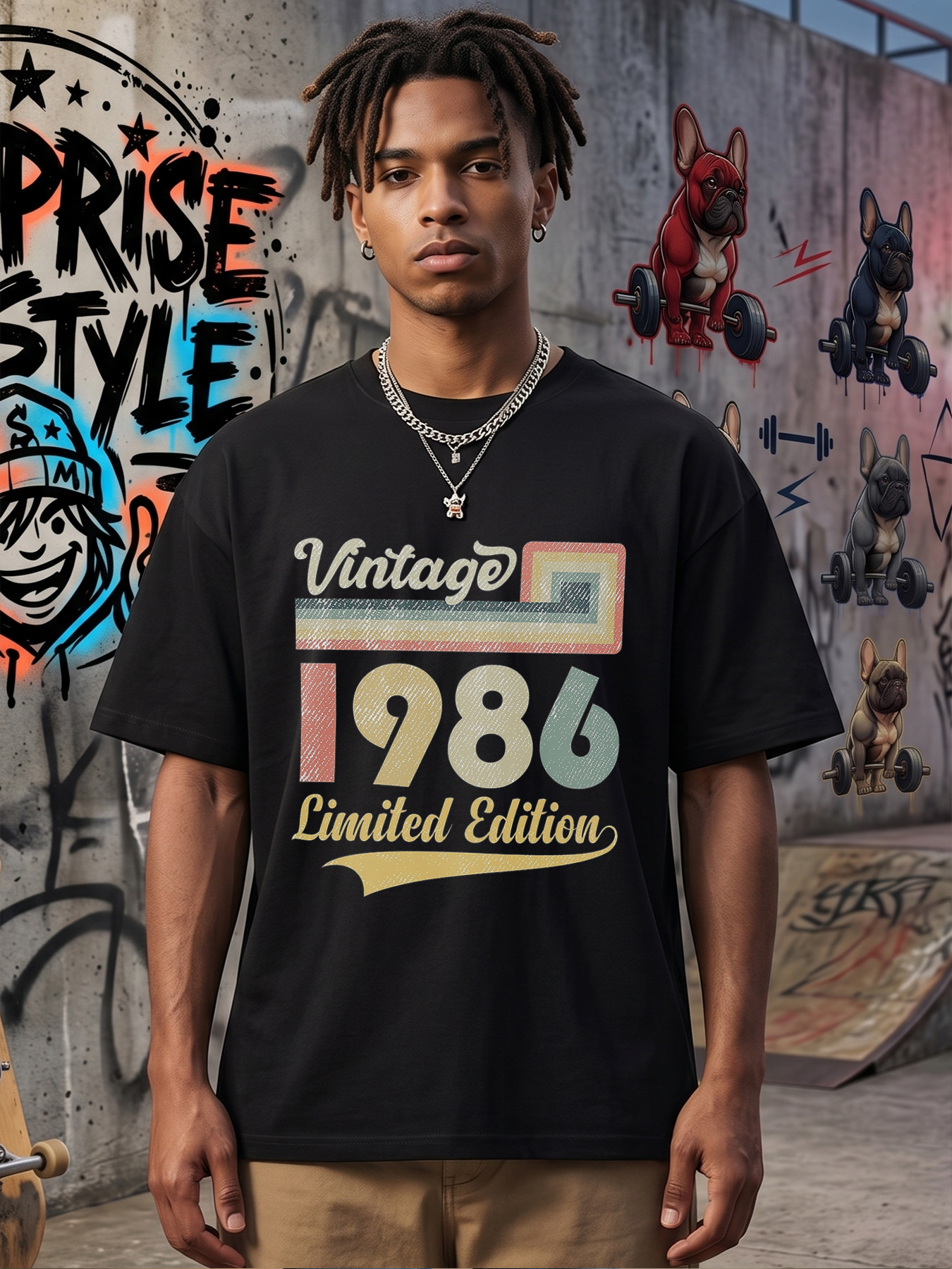 Men's Vintage 1986 Limited Edition Print T-Shirt Casual Round Neck Summer Lightweight Breathable Short Sleeve Tee for Everyday Wear, Travel, and Retro Fashion Lovers