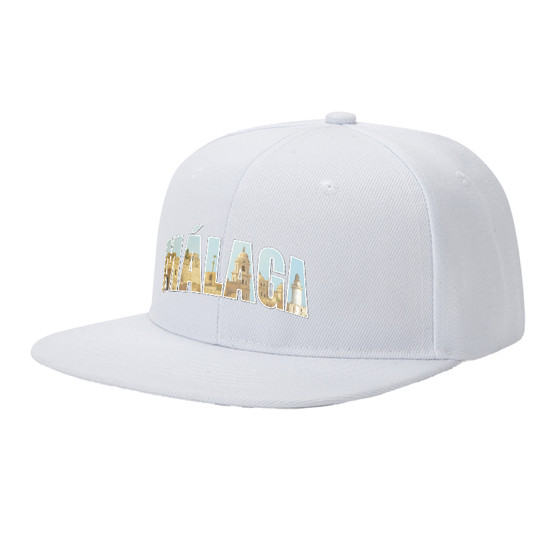 Flat Brim Baseball Cap Malaga Cityscape Print Streetwear Underground Skate Style for Basketball Court Urban Skate Park Hip Hop Artists and Streetwear Enthusiasts