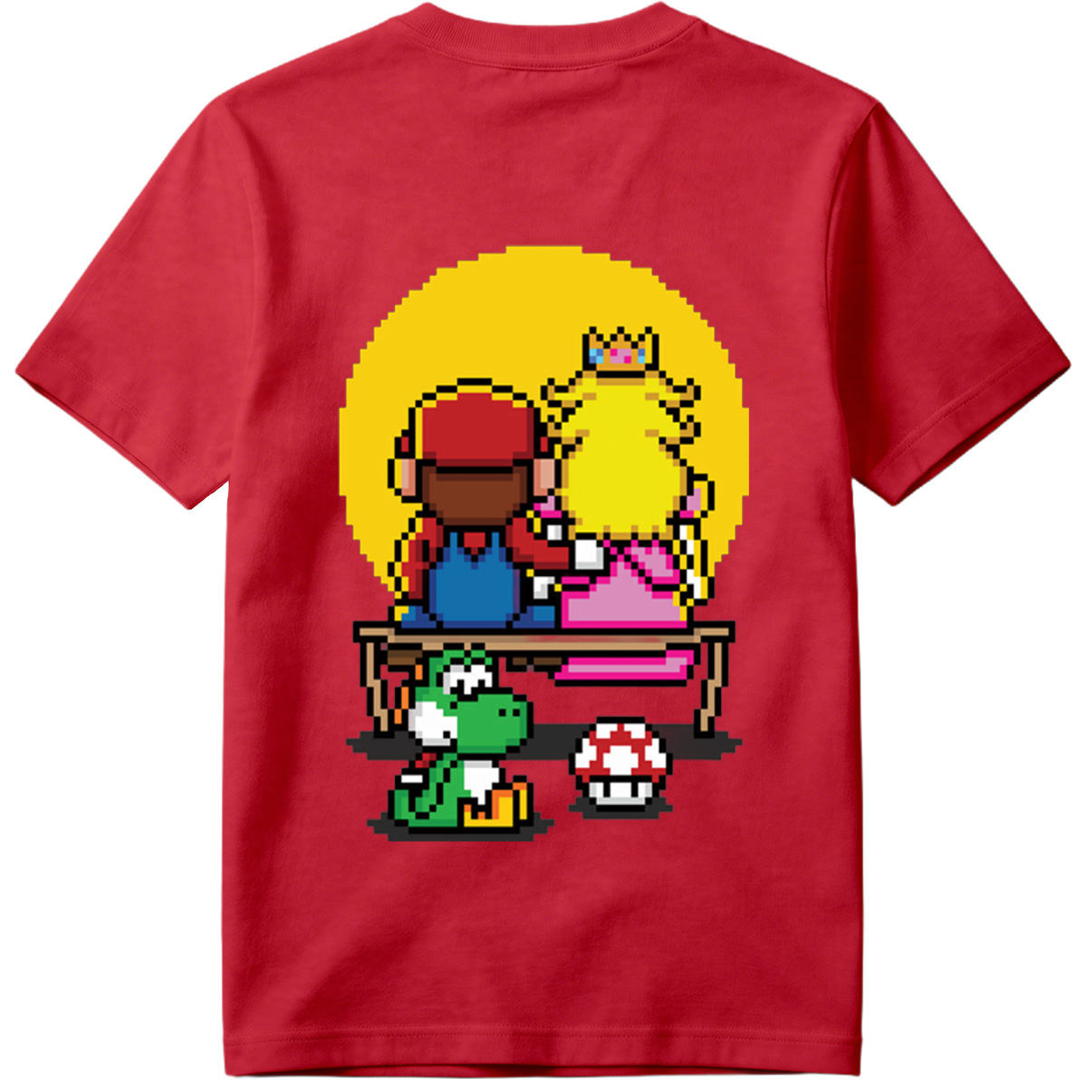 Mario and Peach Pixel Art with Yoshi and Mushroom - Tee