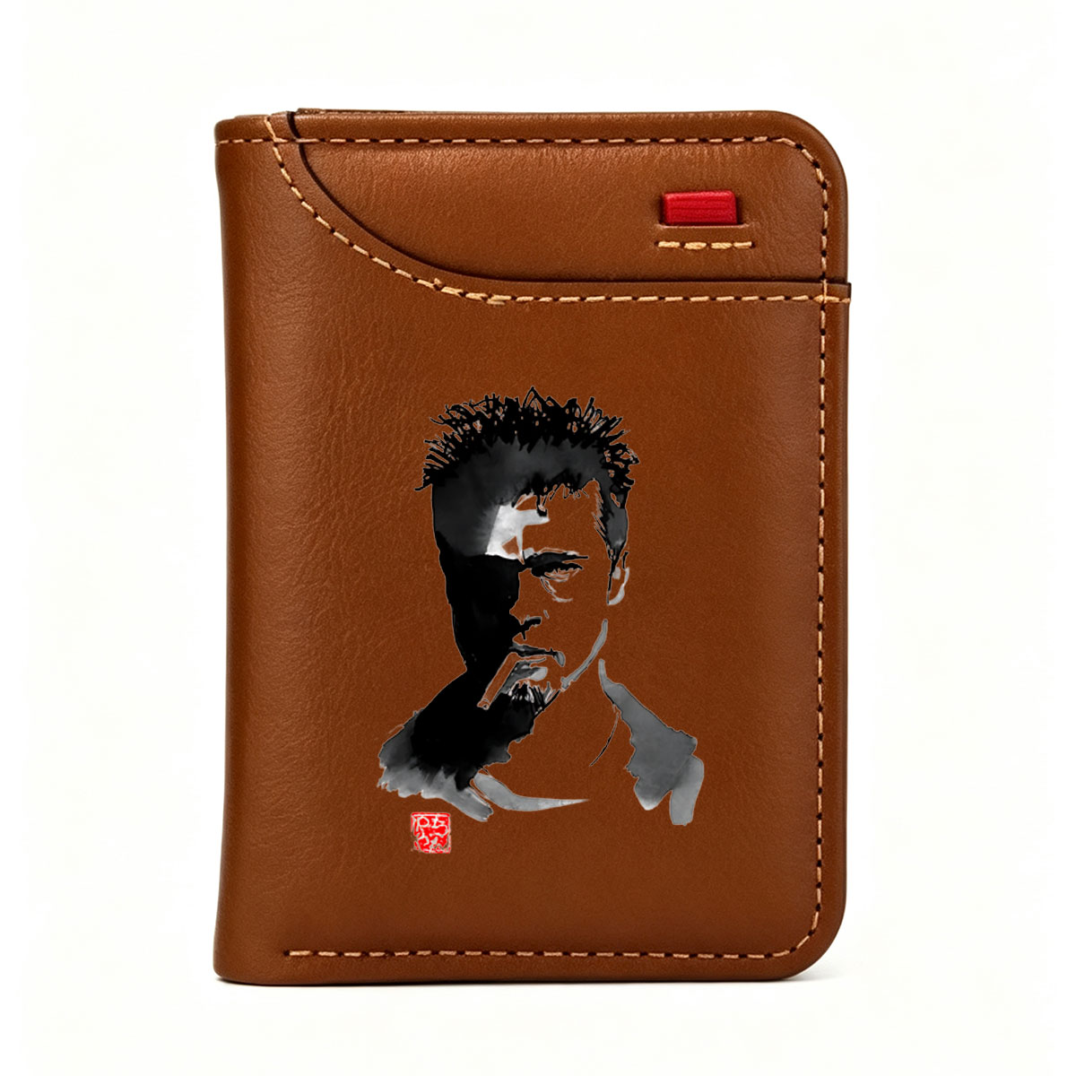 Abstract Portrait of a Man with Pipe, Black and White Art Style - Vertical Style Wallet