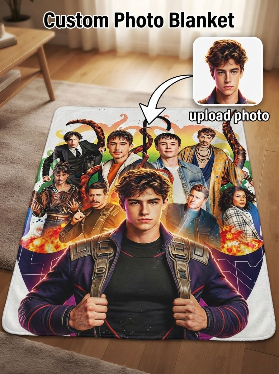 Custom Photo Face Blanket Personalized Ultra Soft Flannel Fleece Throw Lightweight Anti Pilling Warm Bed Couch Wrap