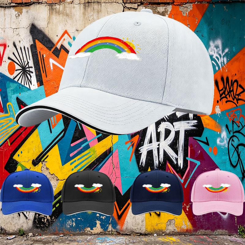 Unisex Classic Sandwich Hat with Rainbow and Sun Print | Perfect for Outdoor Activities, Beach, Camping, Daily Wear | Ideal for Adults and Teens Seeking Fun, Colorful Headwear