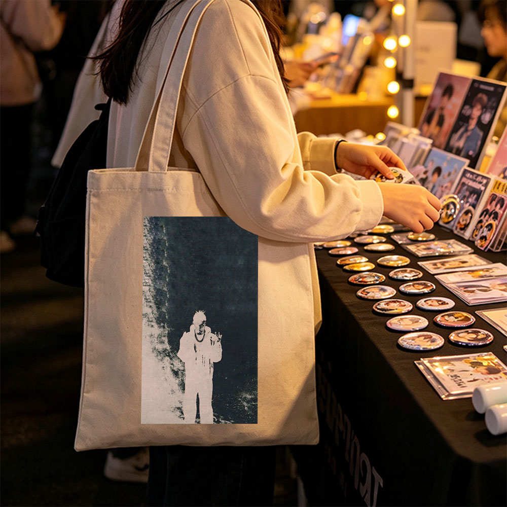 Lil Durk in Dark Urban Scene with High-Contrast Silhouette Art - Canvas tote bags