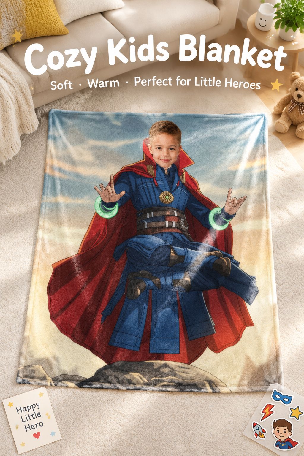 Personalized Superhero Photo Custom Flannel Blanket Ultra Soft Anti-Pilling Cozy Throw for Bed Couch and Travel