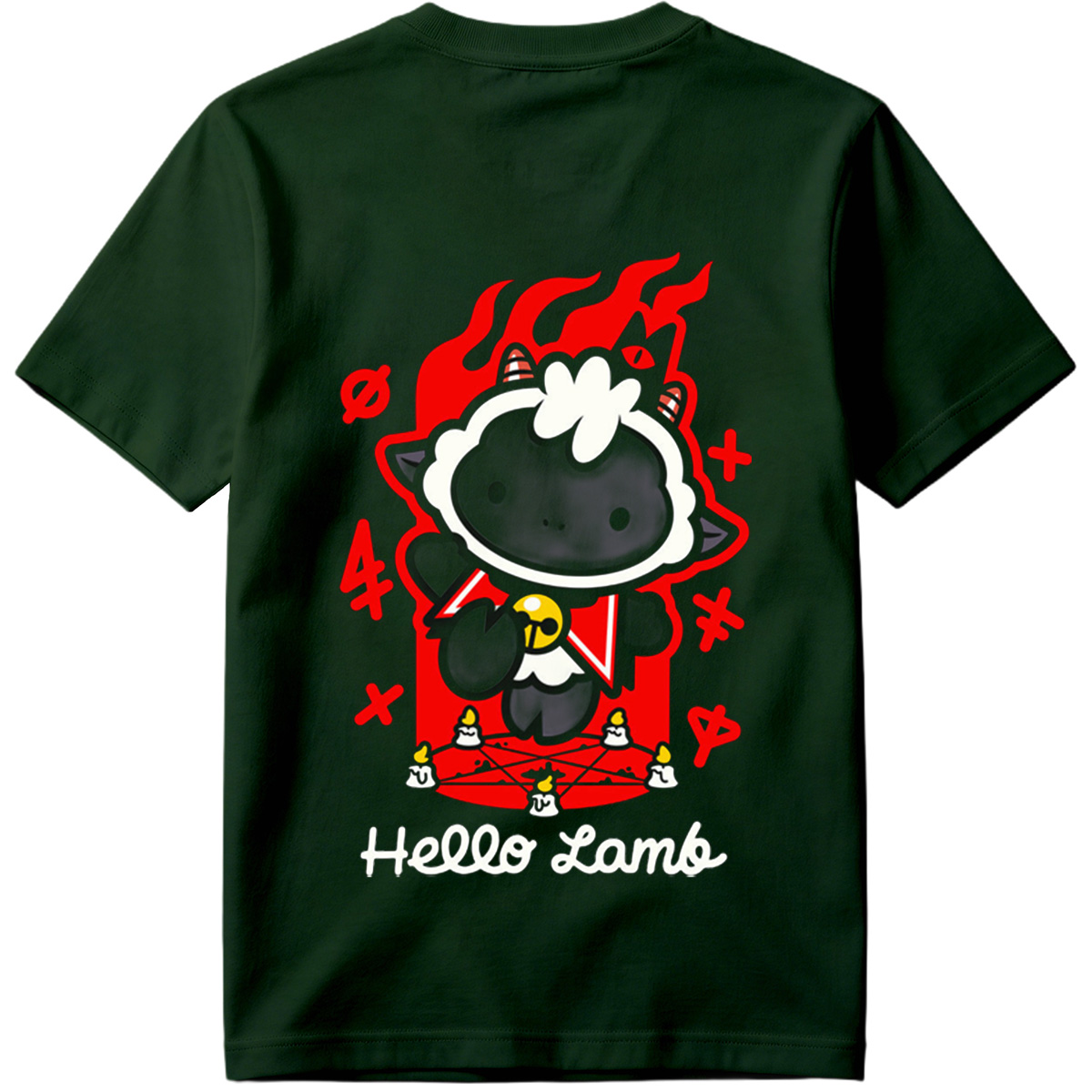 Hello Lamb: Dark Sheep with Flames and Ritual Symbols - Tee