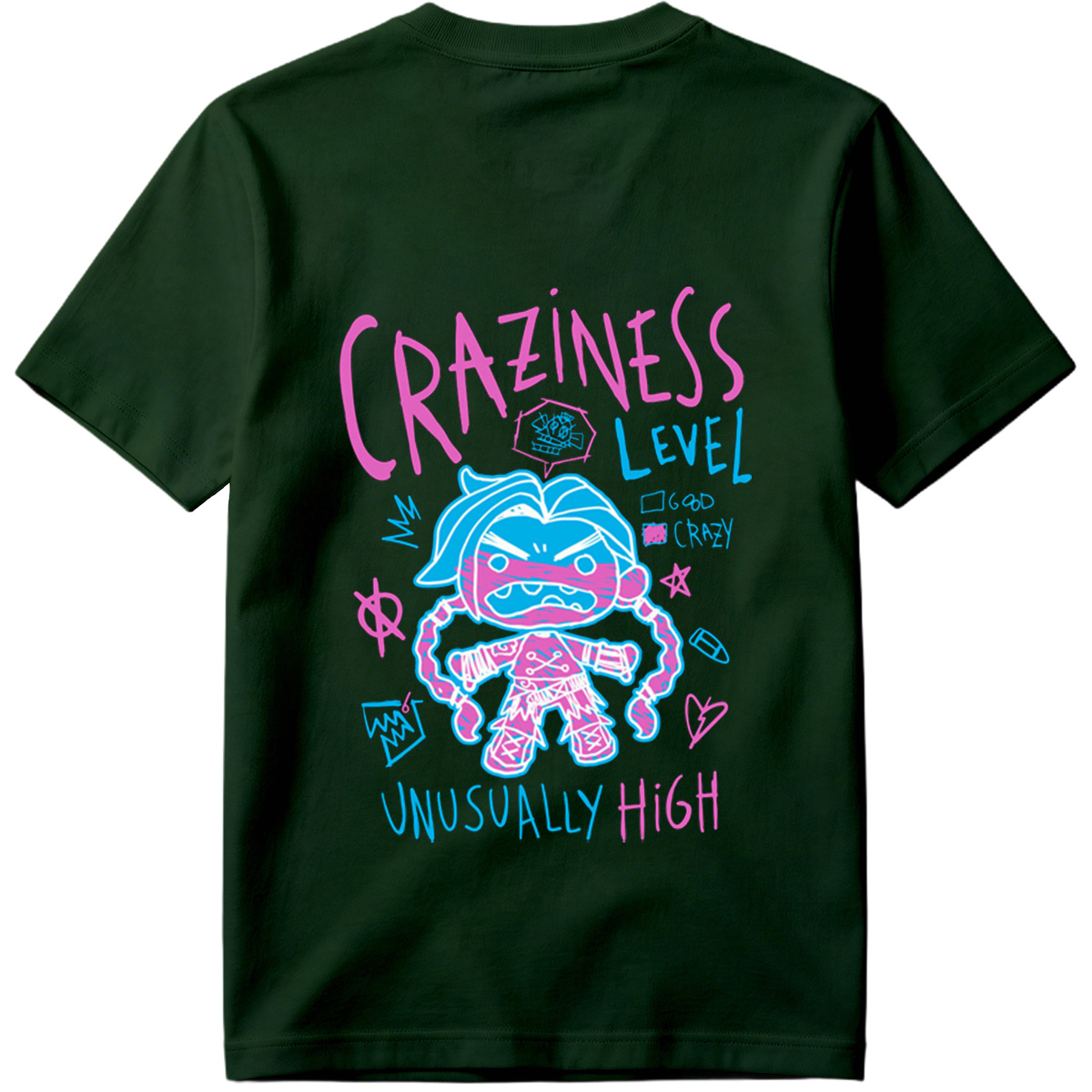 Craziness Level: Unusually High - Blue Character with Pink Accents - Tee