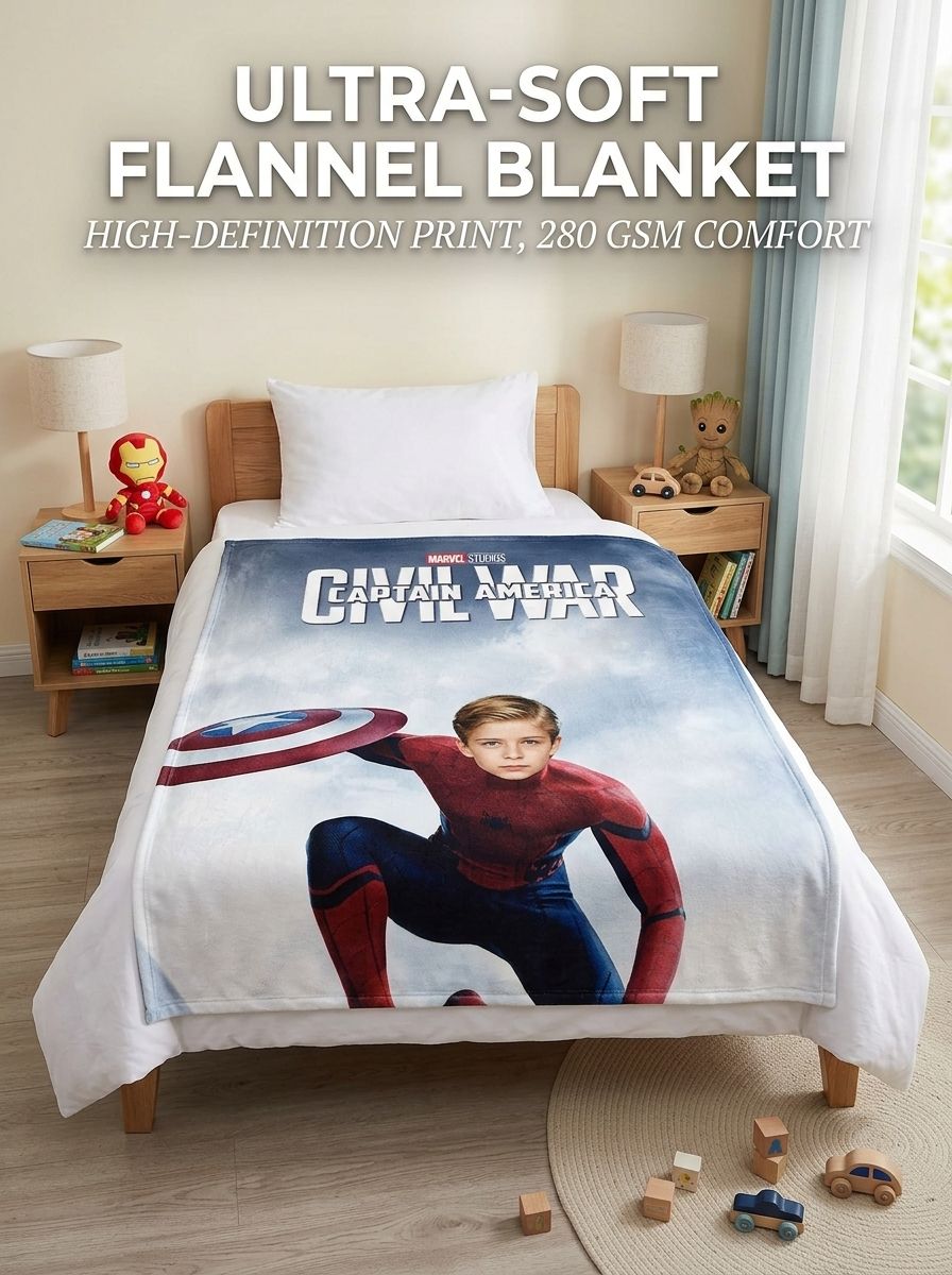 Custom Face Photo Superhero Flannel Fleece Blanket, Ultra Soft Personalized Throw for Bed Couch, Unique Keepsake Gift