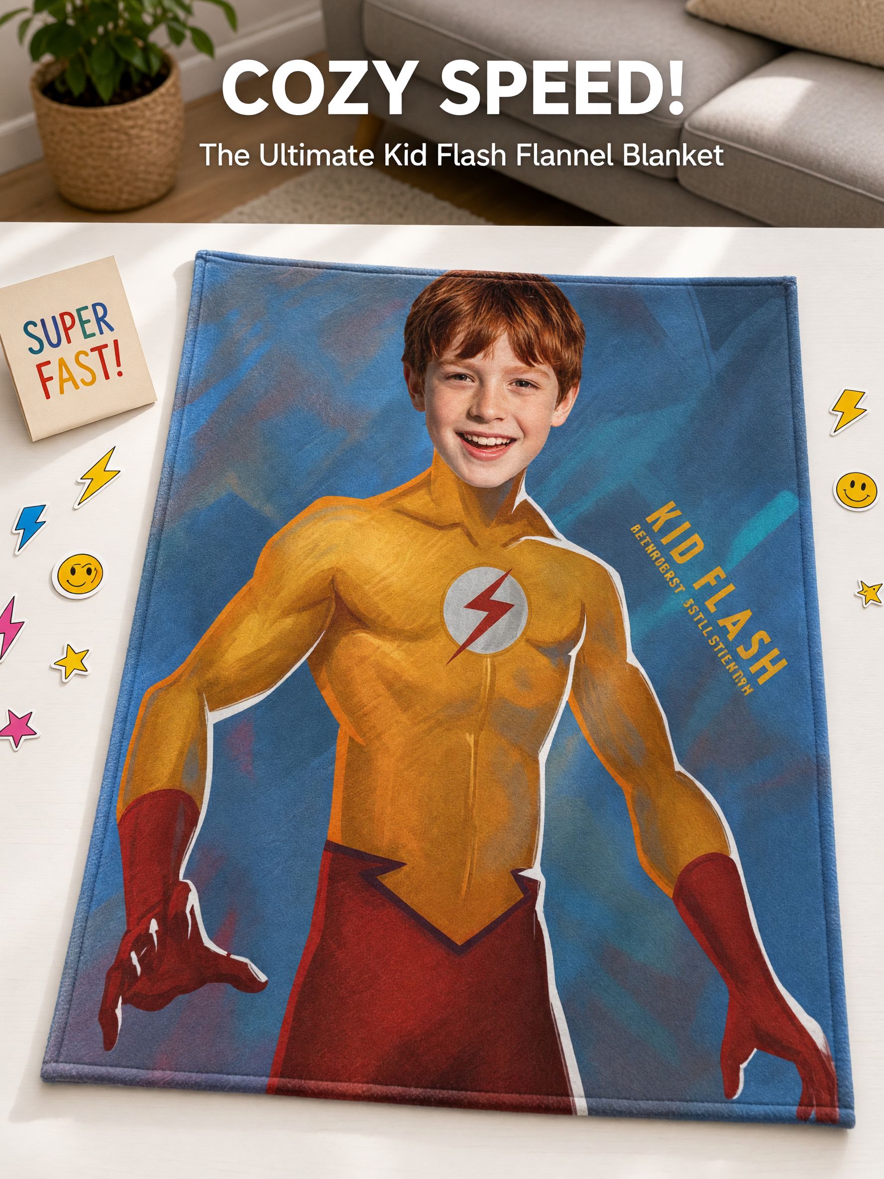 Custom Superhero Photo Flannel Blanket Personalized Face Picture Cozy Throw for Kids and Adults Unique Gift