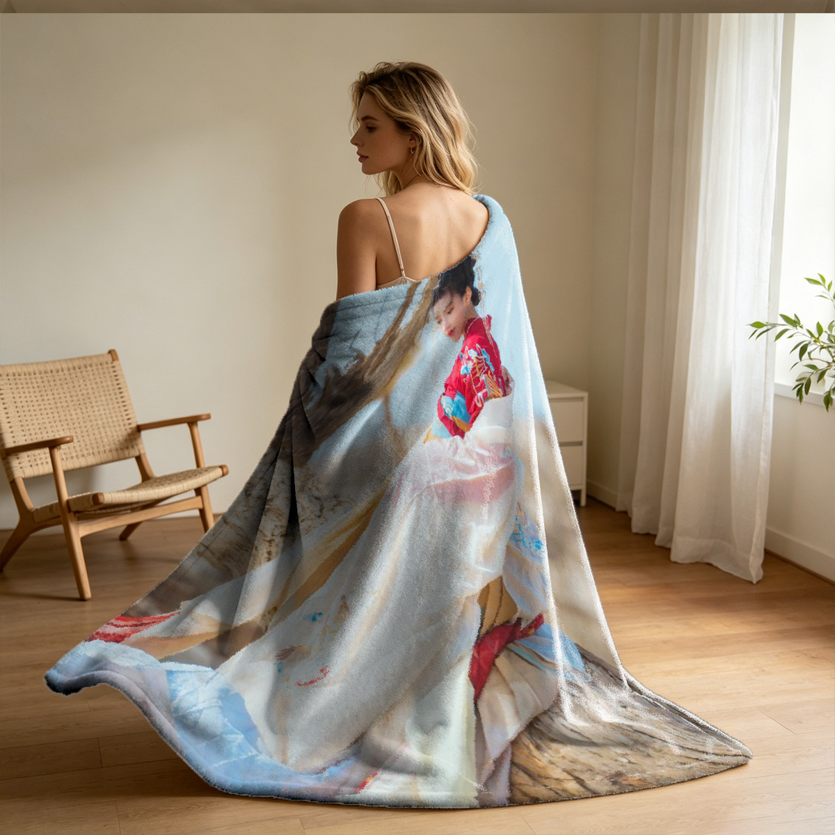 Red Lingerie Seduction on the Couch - Blanket
