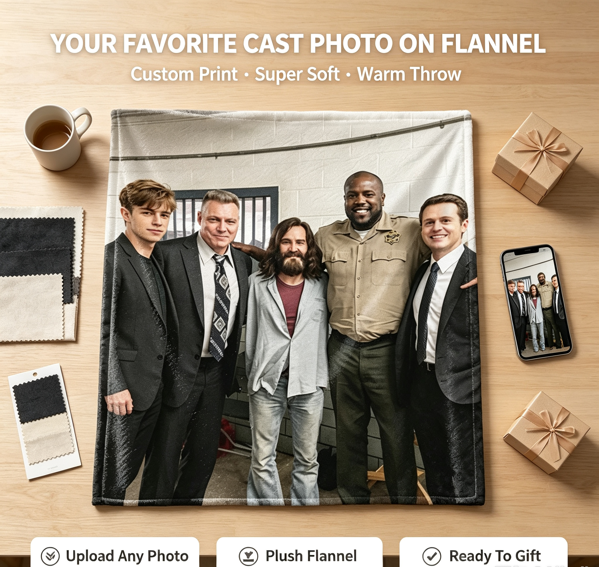Custom Face Blanket Featuring Cast of Popular TV Show in Backstage Group Photo Flannel Blanket Perfect for Fans and Collectors Gift or Giveaway