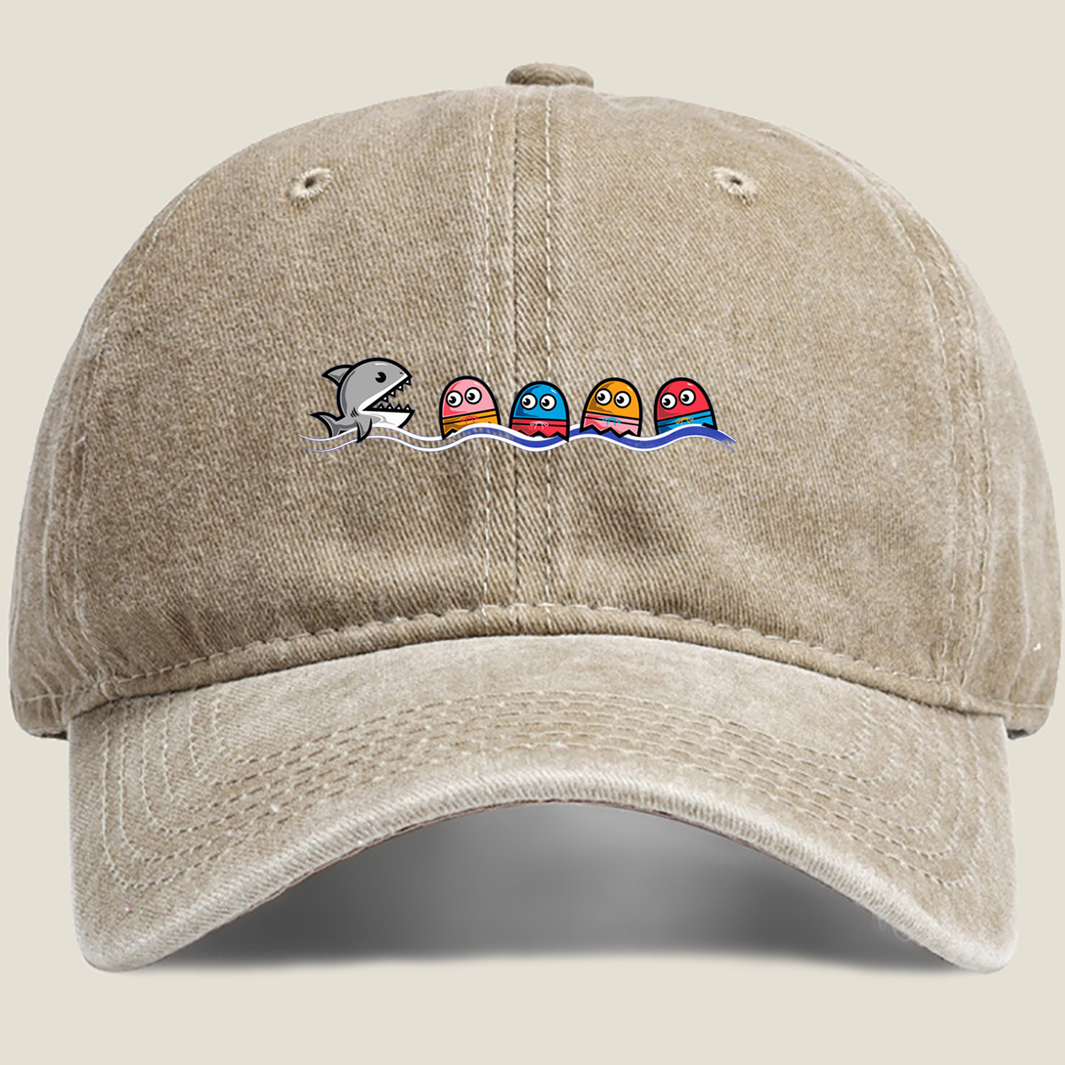 Pac-Man and the Shark - Washed Denim - Baseball Cap