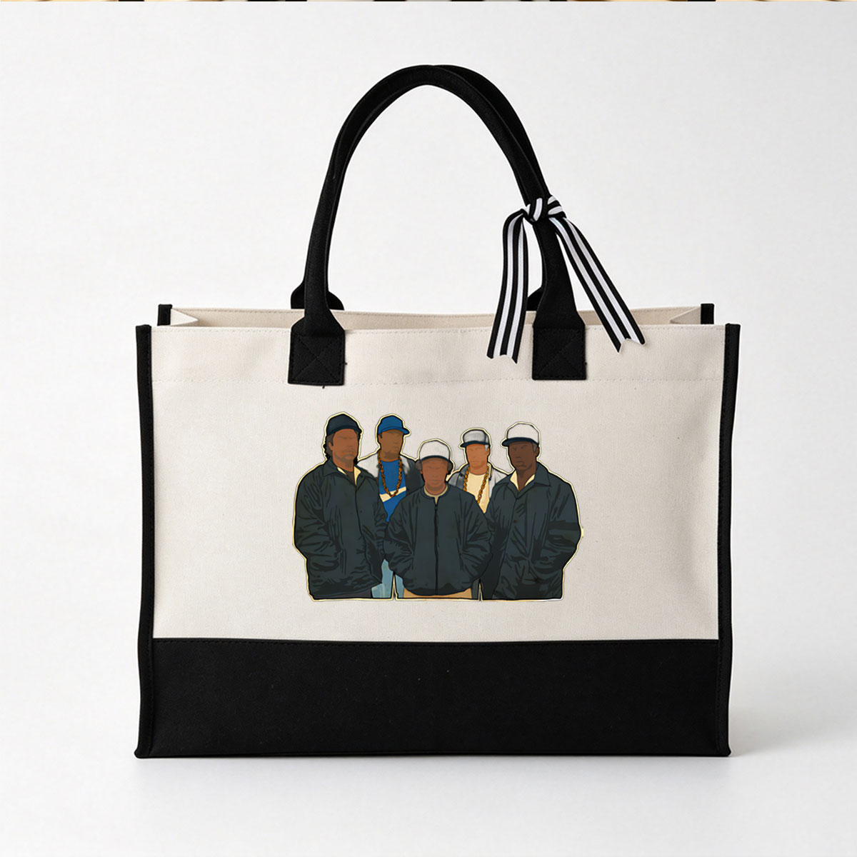 N.W.A. Members in Iconic Streetwear Style - Canvas patchwork gift tote bag