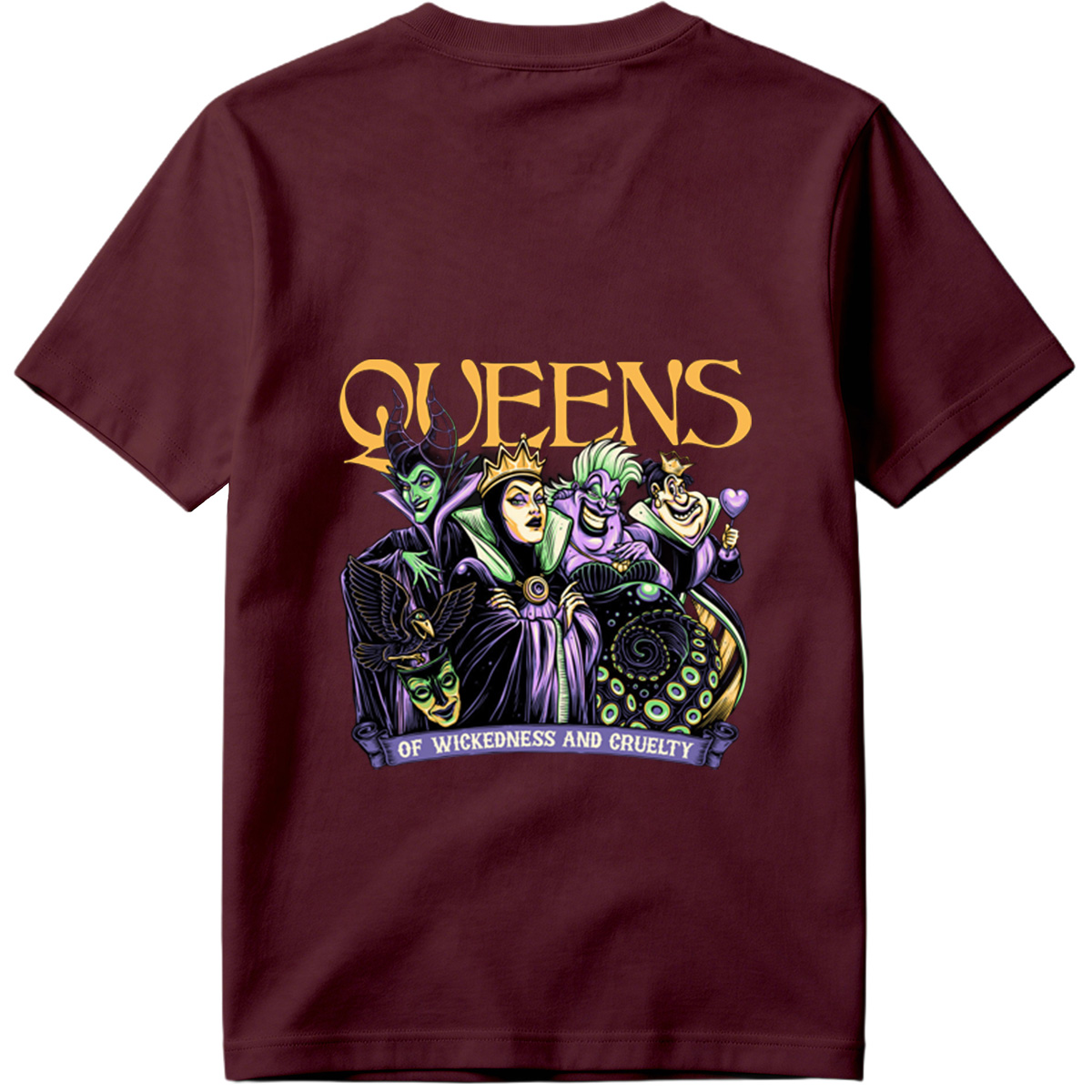 Queens of Wickedness and Cruelty: Maleficent, Evil Queen, Ursula, and Queen of Hearts - Tee