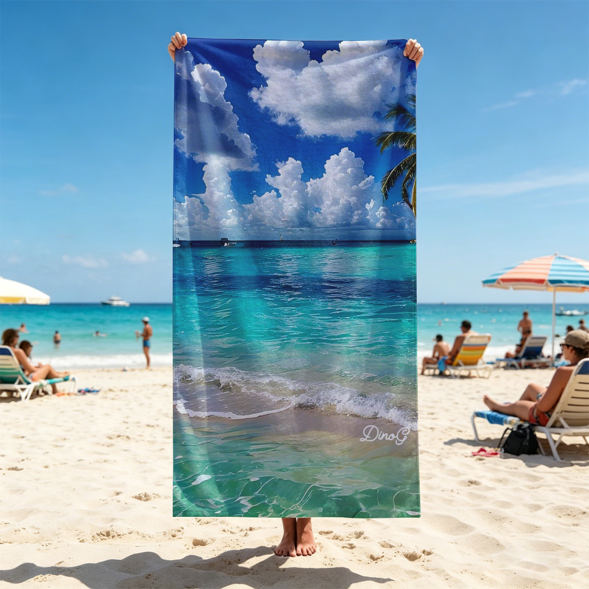 Crystal Clear Waters and Palm Trees Under a Blue Sky - Beach towels