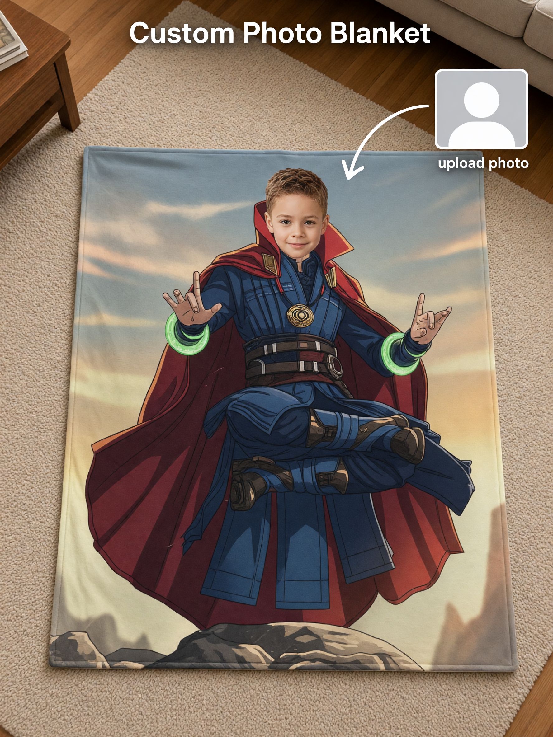Personalized Superhero Photo Custom Flannel Blanket Ultra Soft Anti-Pilling Cozy Throw for Bed Couch and Travel