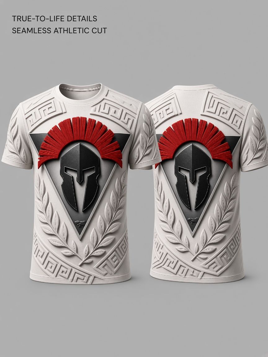 Spartan Helmet 3D Optical Illusion Graphic Tee Breathable Athletic Mesh T-Shirt for Casual and Sports Wear