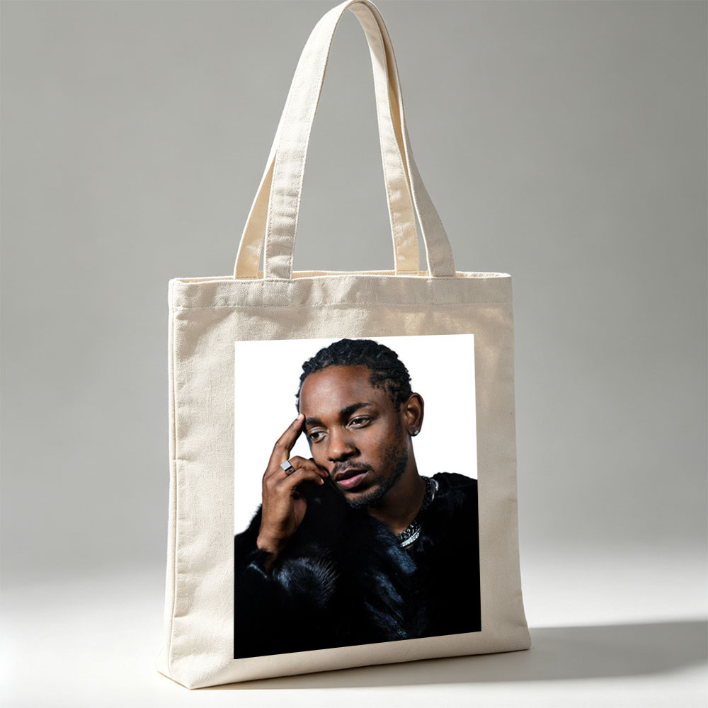 Kendrick Lamar in a Stylish Pose Wearing a Black Fur Coat and Silver Jewelry - Canvas tote bags