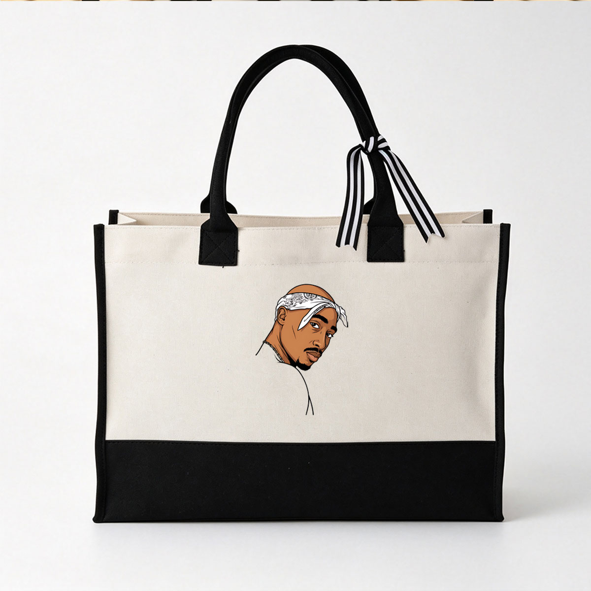 Tupac Shakur Cartoon Portrait with Bandana and Chain - Canvas patchwork gift tote bag